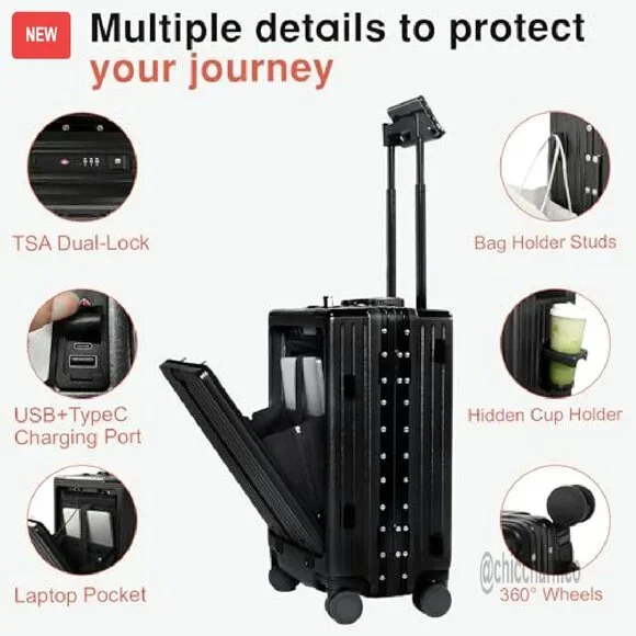 20 Inch Aluminum Frame Zipperless Hard Shell Carry On Luggage TSA Approved